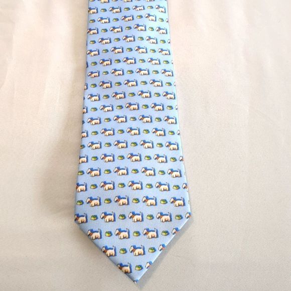 Meeting Street blue and white Dog print Neck Tie - Picture 4 of 5